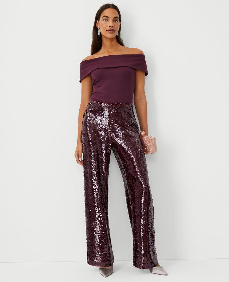 Women's Petite Sequin Wide Leg Trouser