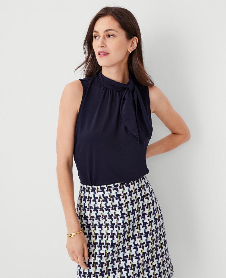 Asymmetrical Tie Neck Knit Shell