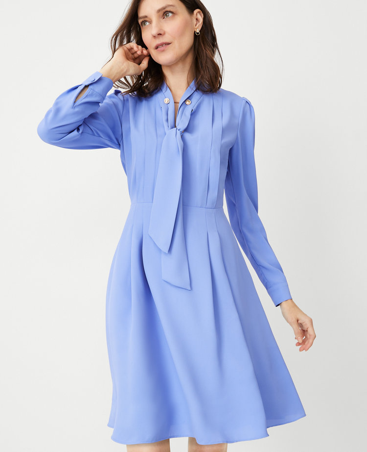 Tie neck pleated on sale dress