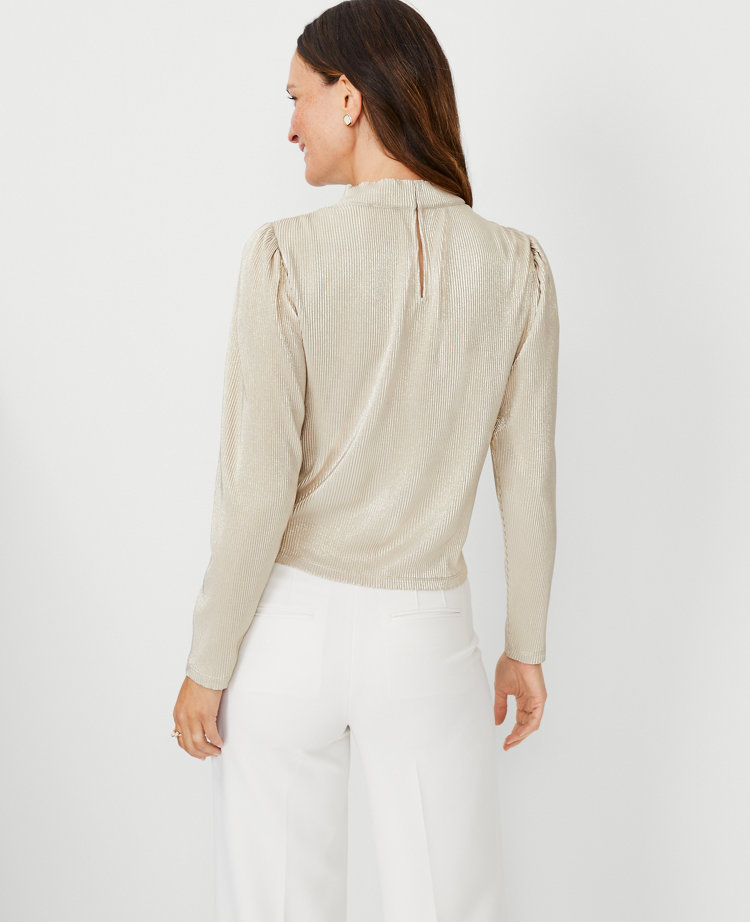 Petite Metallic Draped Cowl Neck Top