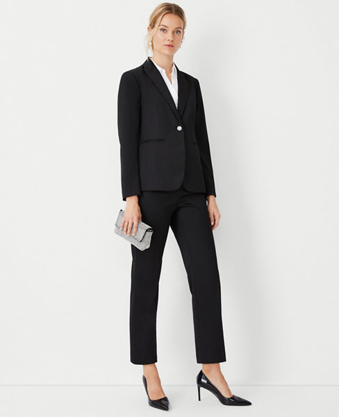 The Petite High Rise Side Zip Flare Ankle Pant in Sateen