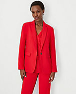 The Petite Long Fitted Notched One Button Blazer in Fluid Crepe carousel Product Image 1