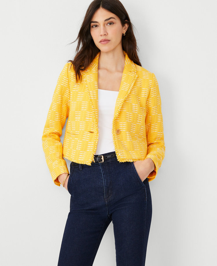 Ann Taylor Metallic Tweed Cropped Blazer English Daisy Women's