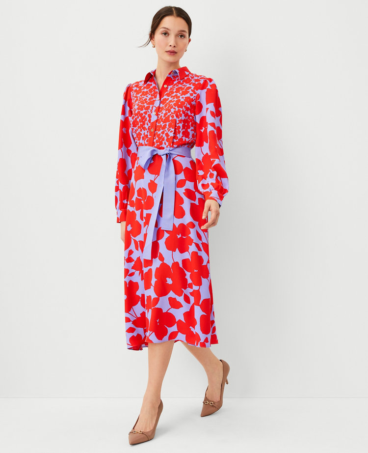 Mixed Floral Midi Shirtdress carousel Product Image 1