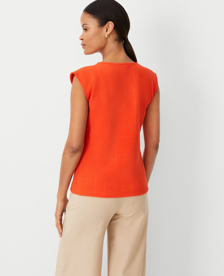 Textured Plaid Shoulder Button Shell