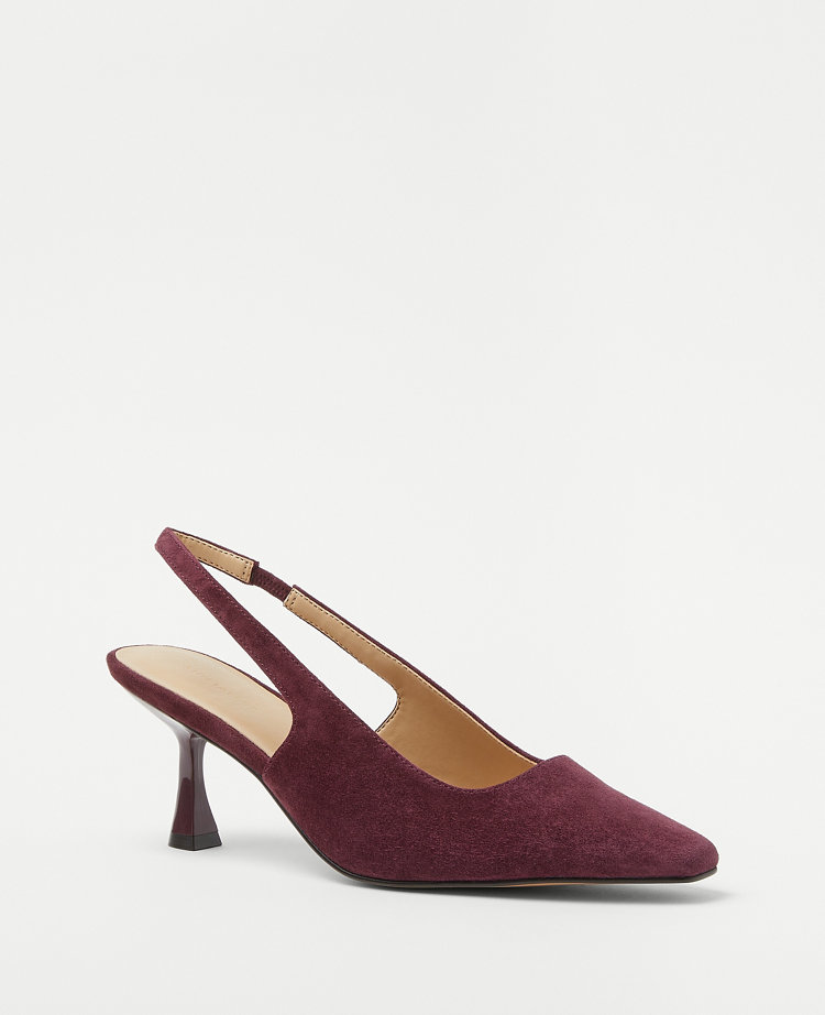 Ann Taylor Squared Slingback Suede Pumps Rich Cranberry Women's