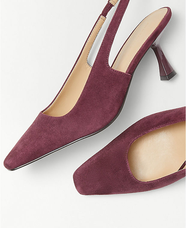 Squared Slingback Suede Pumps