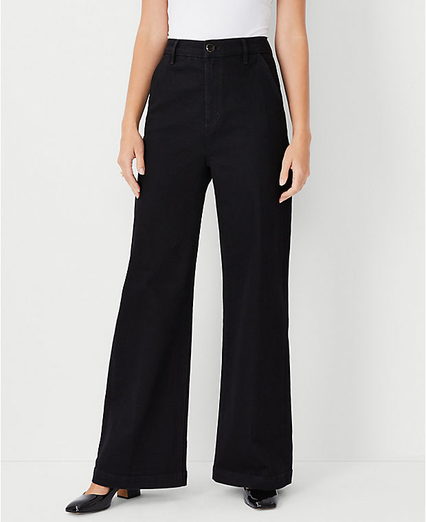 Petite High Rise Trouser Jeans in Washed Black
