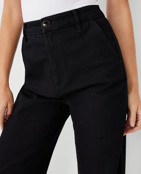 Petite High Rise Trouser Jeans in Washed Black