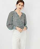 Houndstooth Tie Neck Popover carousel Product Image 1