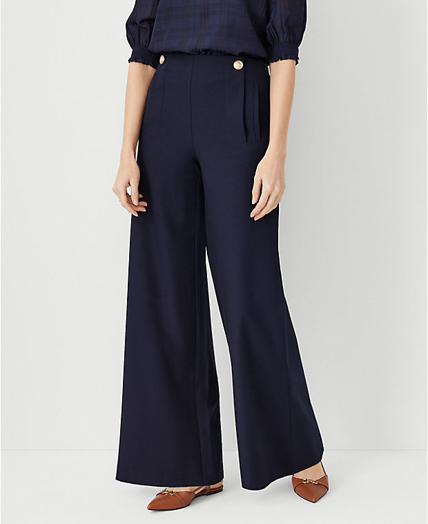 The High Rise Sailor Palazzo Pant in Twill