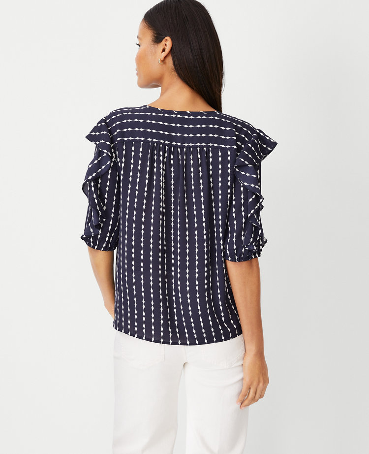 Ruffle Around Neck Tie at Front Semi-Sheer Top