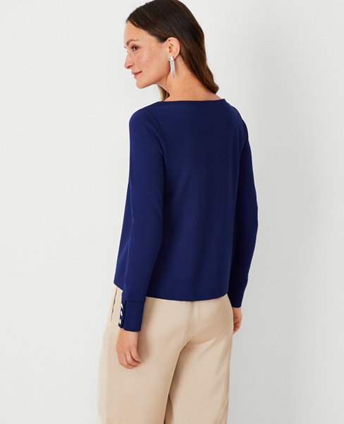 Jeweled Button Sleeve Boatneck Top