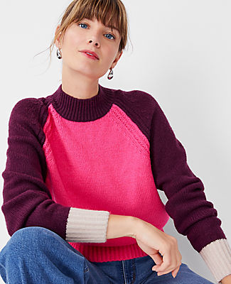 Ann Taylor Colorblock Sweater In Pink Combo