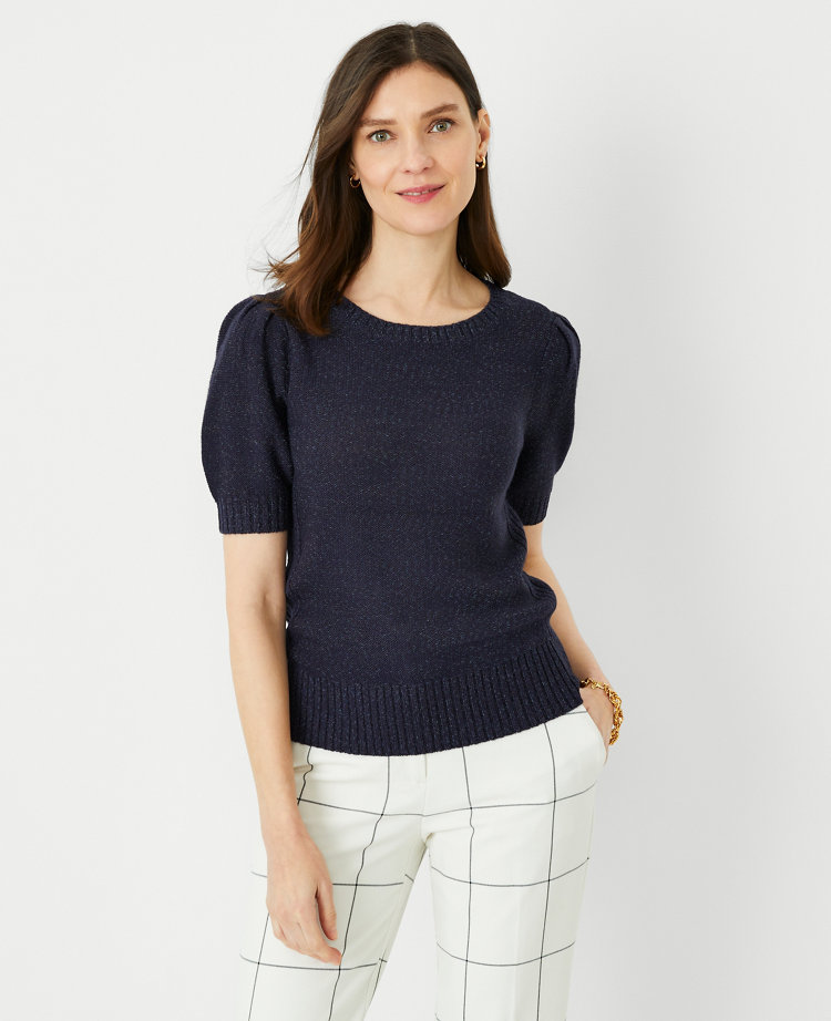 Ann Taylor Boatneck Puff Sleeve Sweater T-Shirt Sky Women's