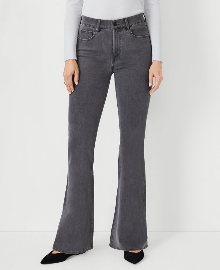 High Waisted Gray Wash Knee Cutout Modern Straight Jeans