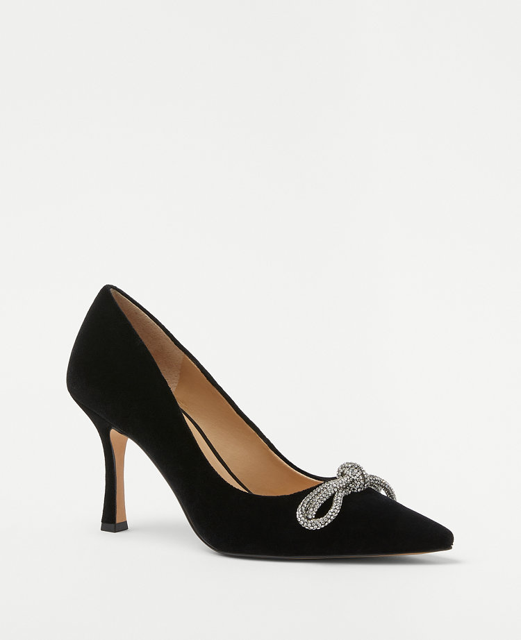 Crystal Bow Velvet Mila Pumps