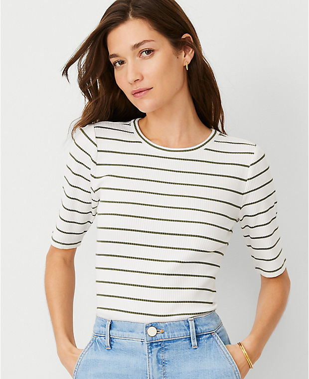 AT Weekend Stripe Ribbed Knit Top