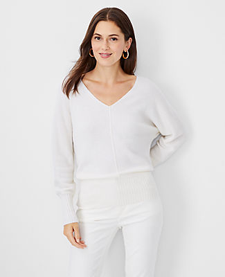 Ann Taylor Cashmere Wedge Sweater In Winter White