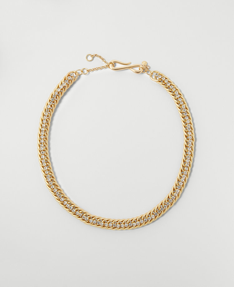 Ann Taylor Crystal Embedded Chain Necklace Goldtone Women's