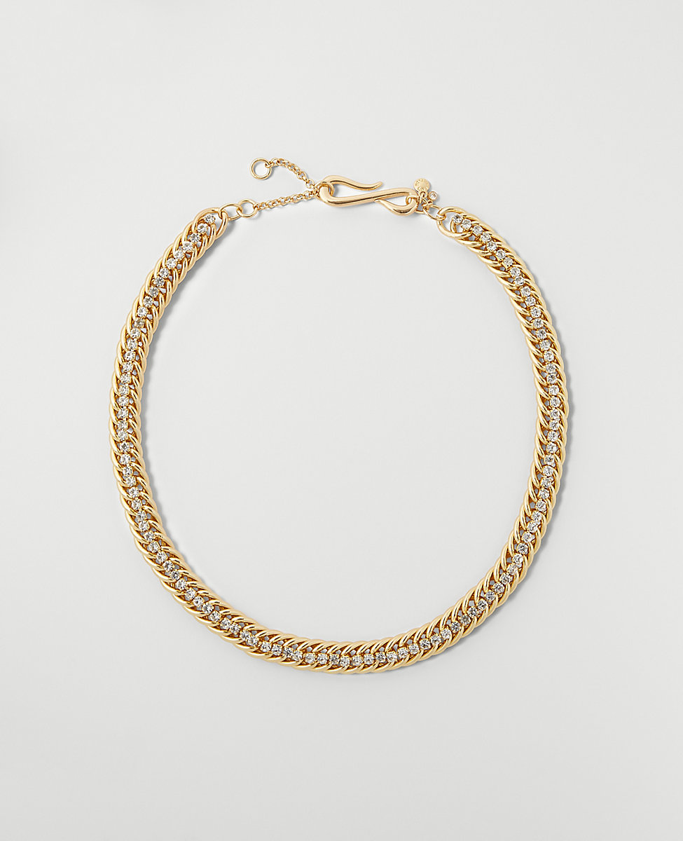 Crystal Embedded Chain Necklace