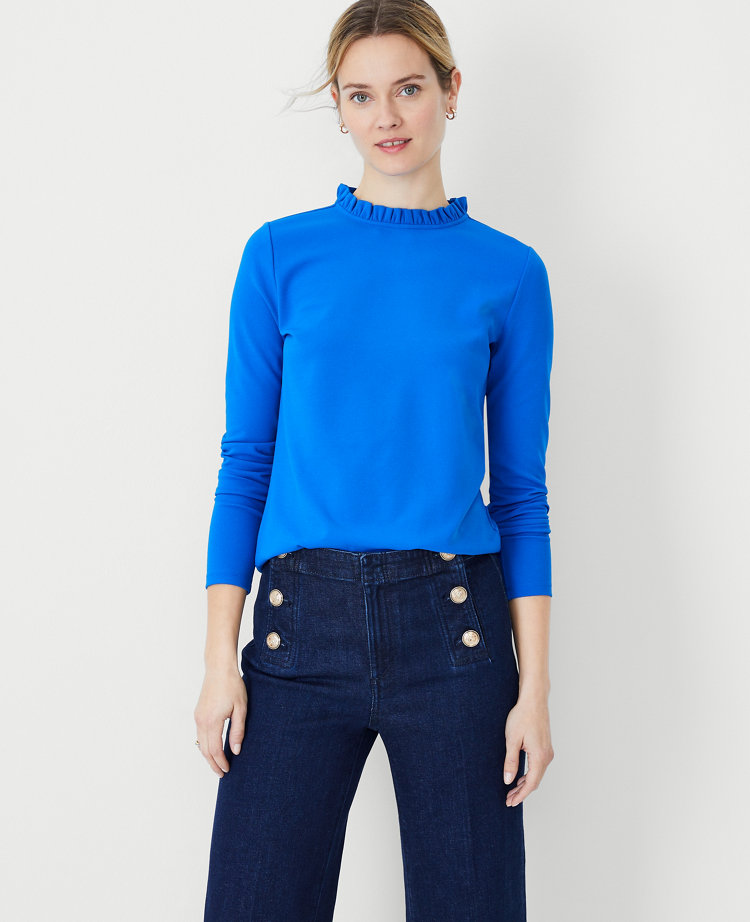 Ruffle Neck Long Sleeve Top