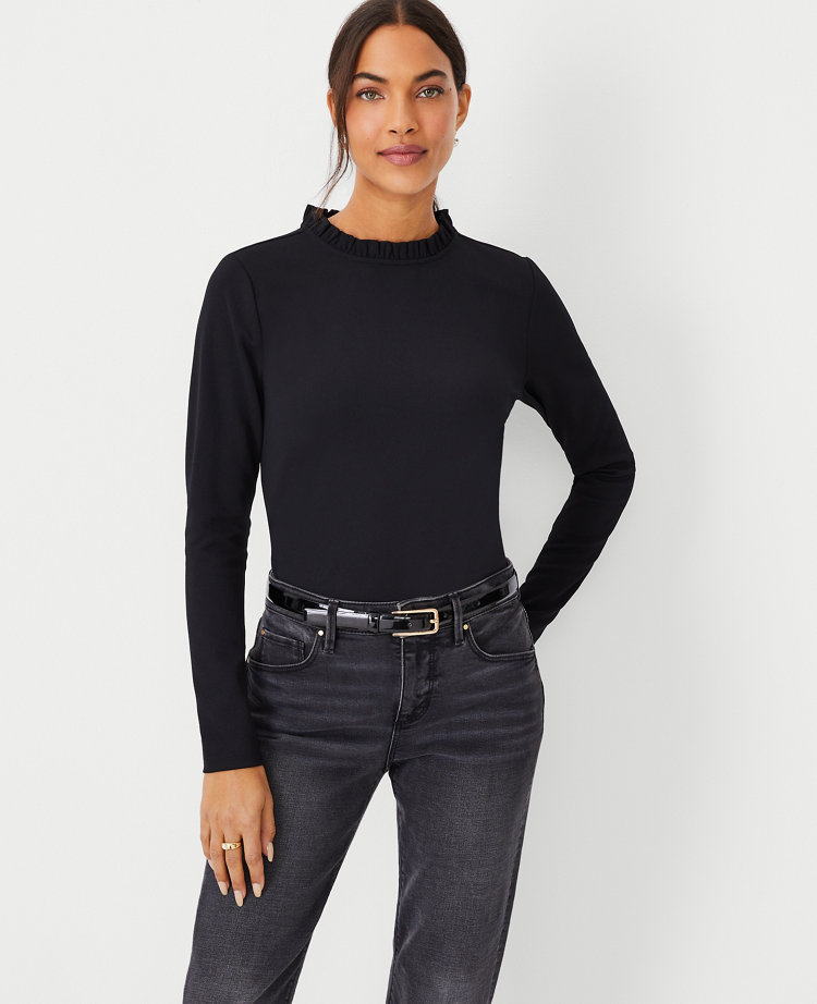 Ann Taylor Ruffle Neck Long Sleeve Top Women's