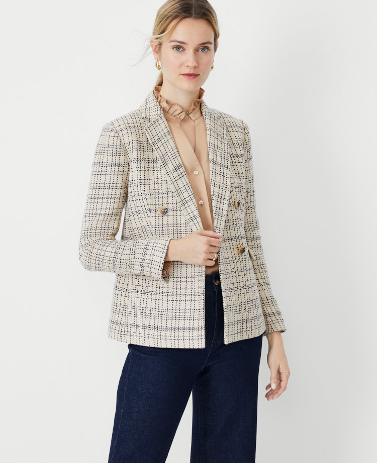 The Petite Tailored Double Breasted Blazer in Tweed