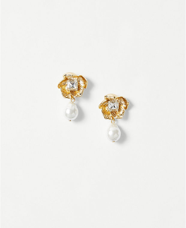 Metallic Pearlized Flower Drop Earrings
