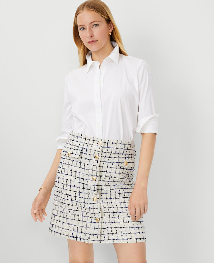 Tweed Button A-Line Skirt
