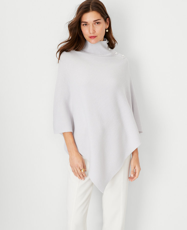 Pearlized Mock Neck Poncho