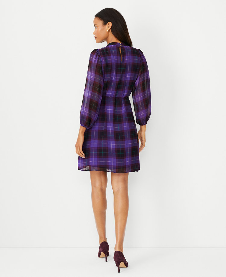 Petite Plaid Pintucked Belted Dress