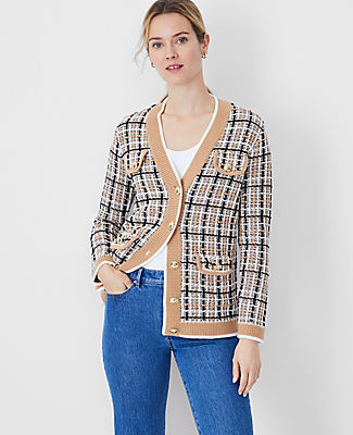 Ann Taylor Tweed Sweater Jacket In Camel Combo