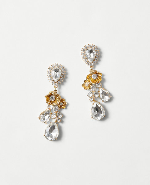 Metallic Flower Crystal Drop Earrings