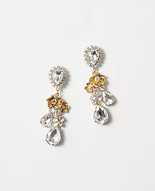 Metallic Flower Crystal Drop Earrings carousel Product Image 1