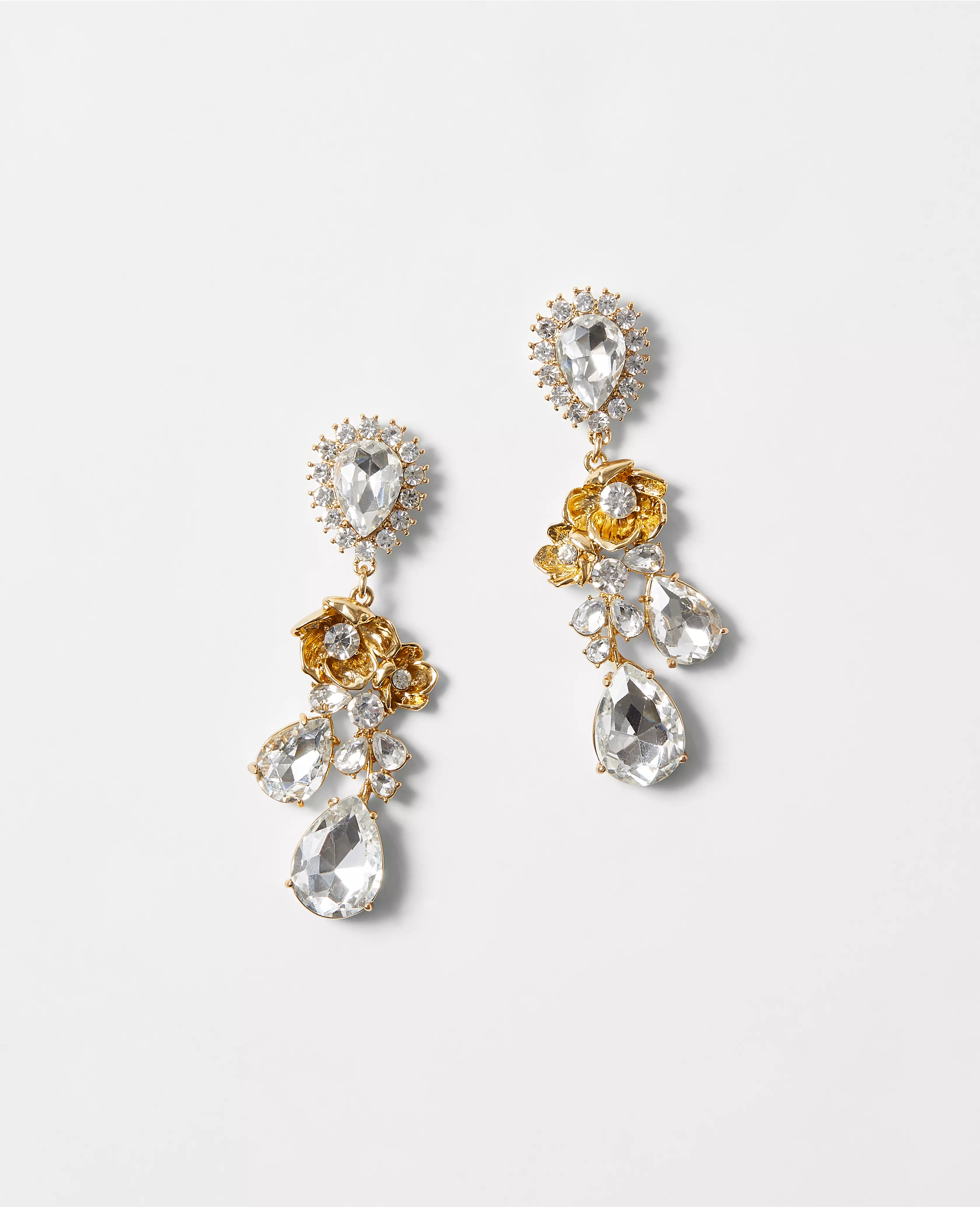 Metallic Flower Crystal Drop Earrings