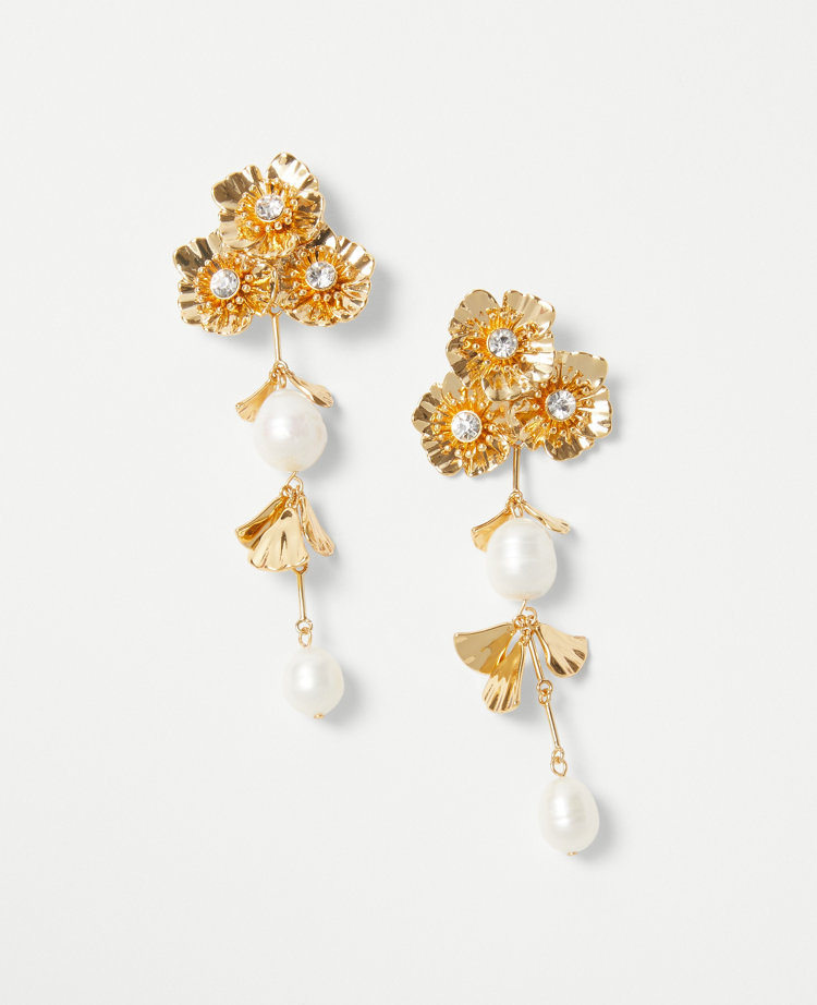 Triple Pearlized Floral Drop Earrings