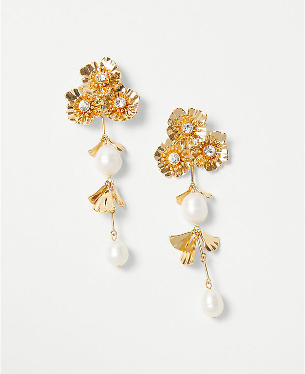 Triple Pearlized Floral Drop Earrings
