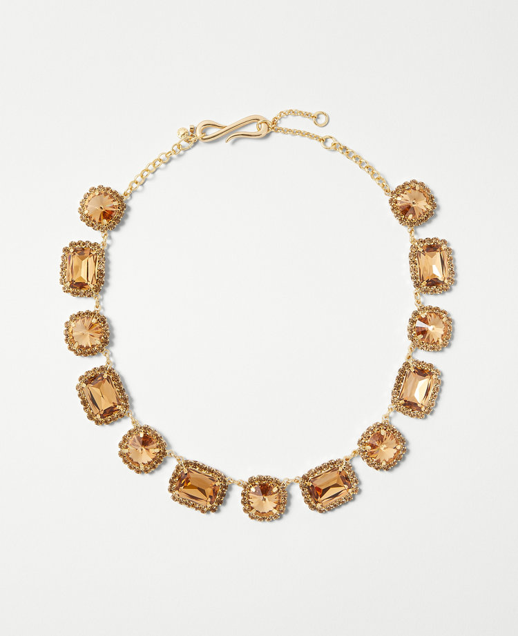 Ann Taylor Crystal Textured Necklace Goldtone Women's