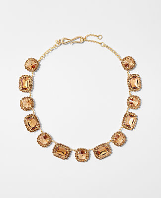 Ann Taylor Crystal Textured Necklace In Goldtone