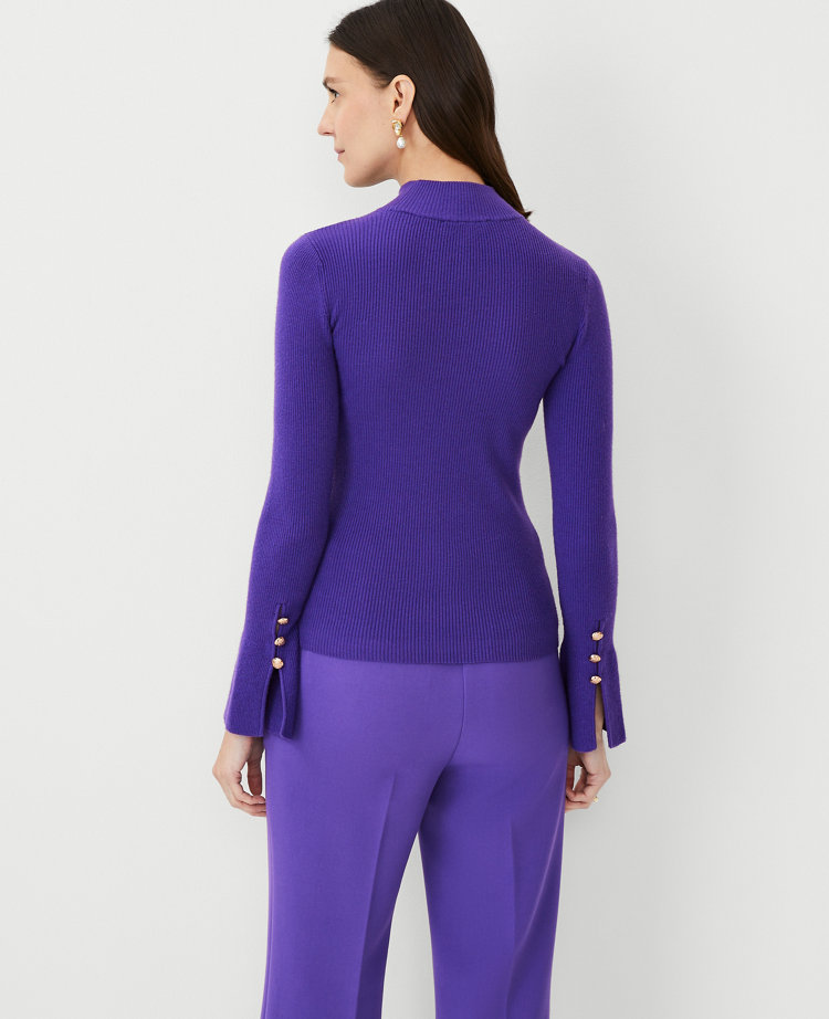 Petite Ribbed Button Cuff Sweater