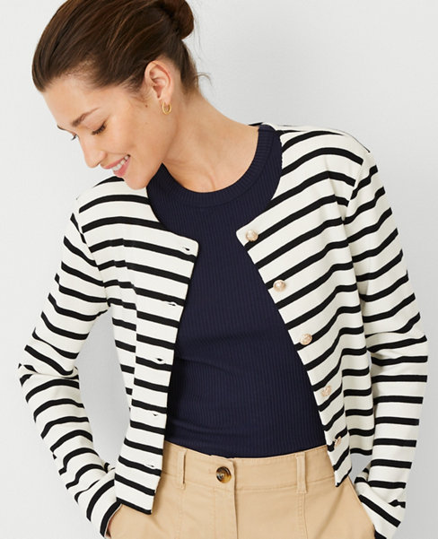 AT Weekend Striped Crew Neck Knit Jacket