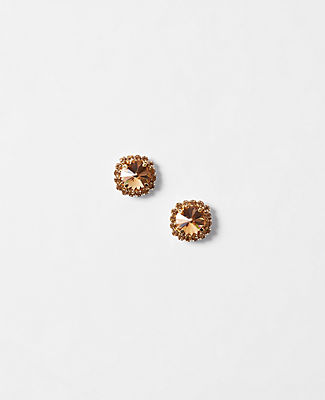 Ann Taylor Textured Round Crystal Stud Earrings In Goldtone