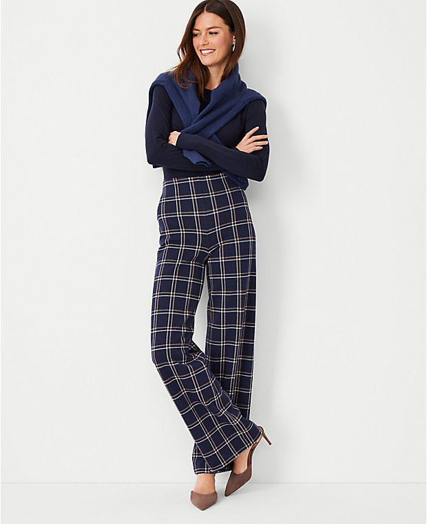 The Petite Side Zip Straight Pant in Plaid