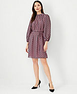 Houndstooth Pintucked Mock Neck Dress carousel Product Image 1