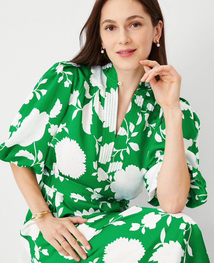 Floral Split Neck Midi Dress