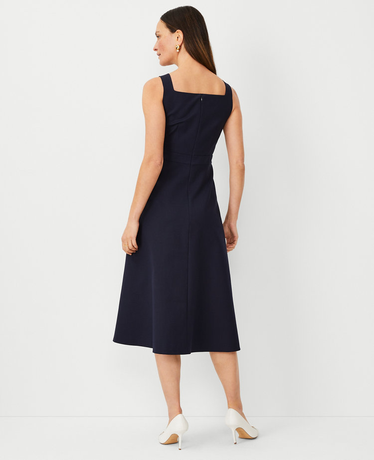 The Square Neck Midi Dress in Stretch Cotton