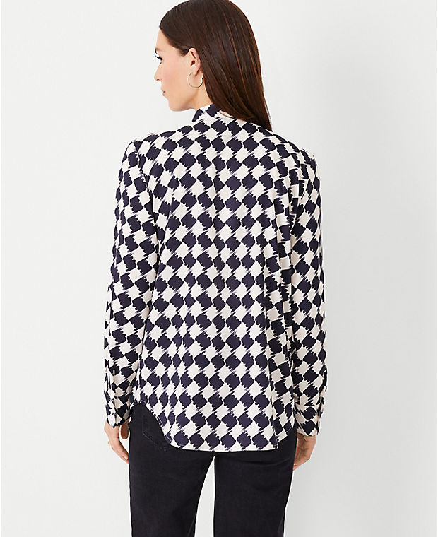 Petite Houndstooth Tie Neck Blouse