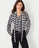 Petite Houndstooth Tie Neck Blouse carousel Product Image 3