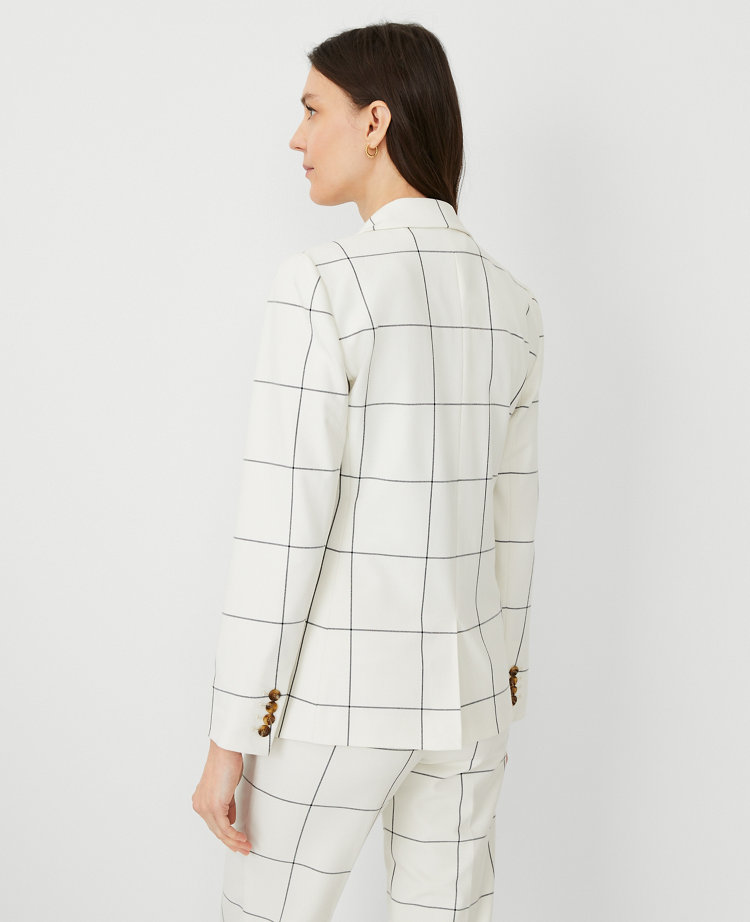 The Fitted Double Breasted Blazer in Windowpane - Ivory Multi